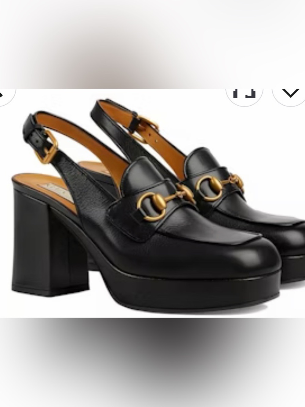 Gucci Black Slingback Platform Loafer Heels with Gold Bit - Picture 3 of 4